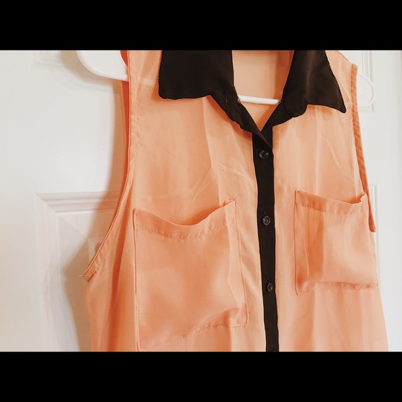 Kirra Button-Up Semi Sheer Peach Flowy Top - Picture 3 of 5